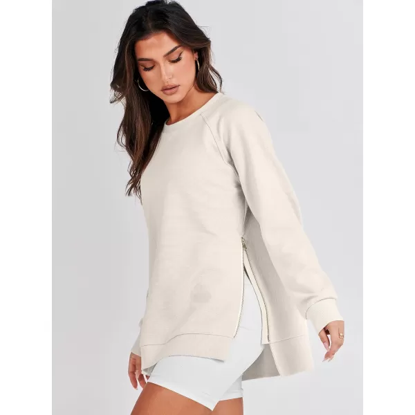 imageANRABESS Womens Sweatshirts Long Sleeve Tunic Tops Crew Neck Soft Pullover With Side Zipper Shirt Clothes 2023Apricot