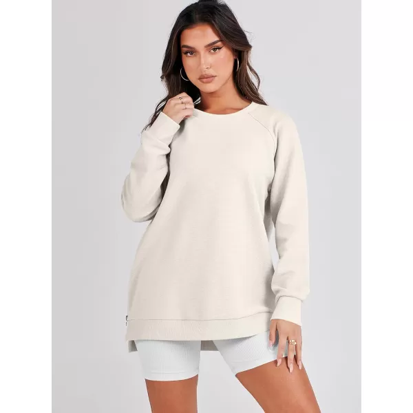 imageANRABESS Womens Sweatshirts Long Sleeve Tunic Tops Crew Neck Soft Pullover With Side Zipper Shirt Clothes 2023Apricot