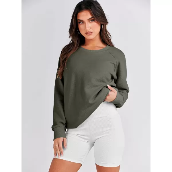 imageANRABESS Womens Sweatshirts Long Sleeve Tunic Tops Crew Neck Soft Pullover With Side Zipper Shirt Clothes 2023Army Green