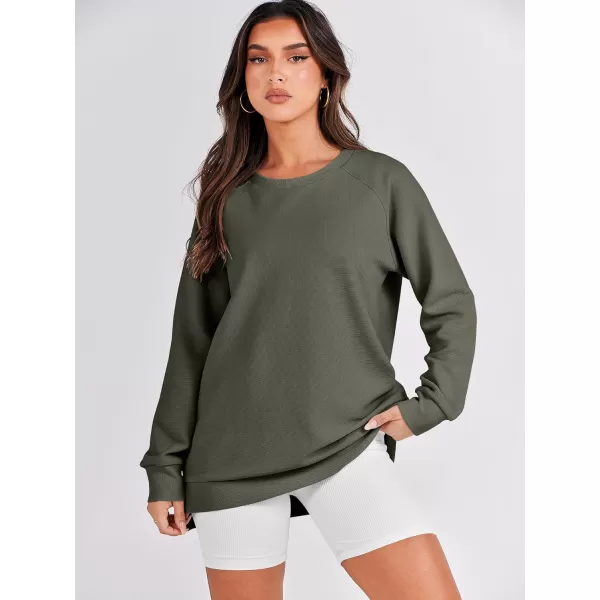 imageANRABESS Womens Sweatshirts Long Sleeve Tunic Tops Crew Neck Soft Pullover With Side Zipper Shirt Clothes 2023Army Green