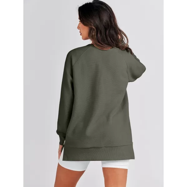 imageANRABESS Womens Sweatshirts Long Sleeve Tunic Tops Crew Neck Soft Pullover With Side Zipper Shirt Clothes 2023Army Green
