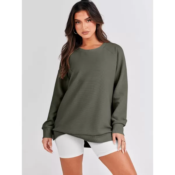 imageANRABESS Womens Sweatshirts Long Sleeve Tunic Tops Crew Neck Soft Pullover With Side Zipper Shirt Clothes 2023Army Green