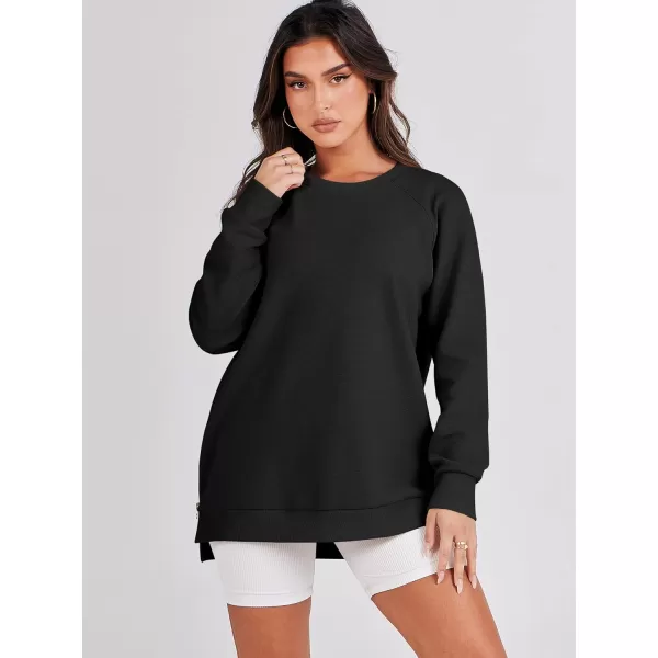 imageANRABESS Womens Sweatshirts Long Sleeve Tunic Tops Crew Neck Soft Pullover With Side Zipper Shirt Clothes 2023Back