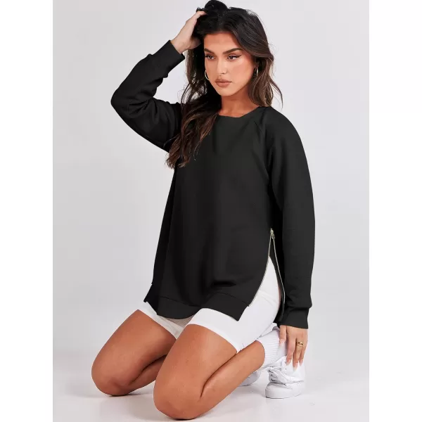 imageANRABESS Womens Sweatshirts Long Sleeve Tunic Tops Crew Neck Soft Pullover With Side Zipper Shirt Clothes 2023Back