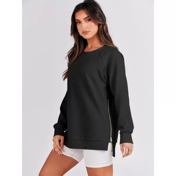 imageANRABESS Womens Sweatshirts Long Sleeve Tunic Tops Crew Neck Soft Pullover With Side Zipper Shirt Clothes 2023Back