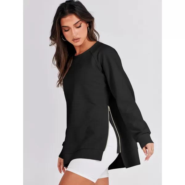 imageANRABESS Womens Sweatshirts Long Sleeve Tunic Tops Crew Neck Soft Pullover With Side Zipper Shirt Clothes 2023Back