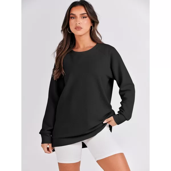 imageANRABESS Womens Sweatshirts Long Sleeve Tunic Tops Crew Neck Soft Pullover With Side Zipper Shirt Clothes 2023Back