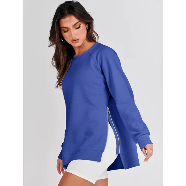 imageANRABESS Womens Sweatshirts Long Sleeve Tunic Tops Crew Neck Soft Pullover With Side Zipper Shirt Clothes 2023Blue