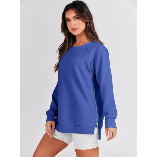 imageANRABESS Womens Sweatshirts Long Sleeve Tunic Tops Crew Neck Soft Pullover With Side Zipper Shirt Clothes 2023Blue