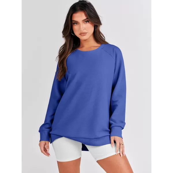 imageANRABESS Womens Sweatshirts Long Sleeve Tunic Tops Crew Neck Soft Pullover With Side Zipper Shirt Clothes 2023Blue