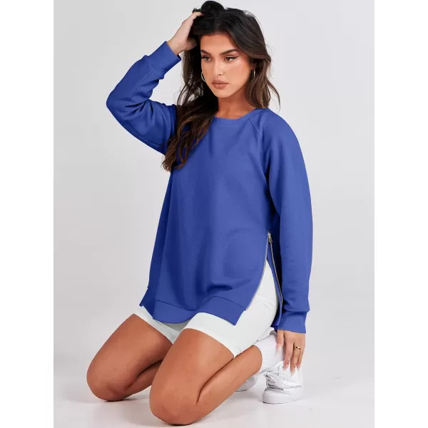 imageANRABESS Womens Sweatshirts Long Sleeve Tunic Tops Crew Neck Soft Pullover With Side Zipper Shirt Clothes 2023Blue