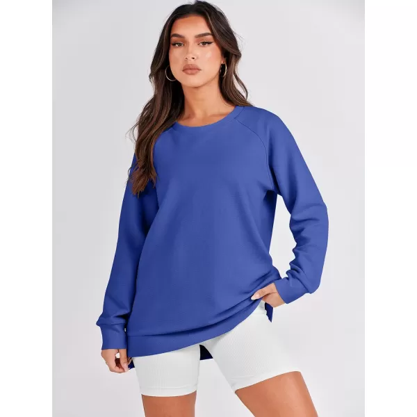 imageANRABESS Womens Sweatshirts Long Sleeve Tunic Tops Crew Neck Soft Pullover With Side Zipper Shirt Clothes 2023Blue