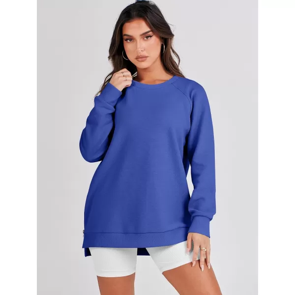 imageANRABESS Womens Sweatshirts Long Sleeve Tunic Tops Crew Neck Soft Pullover With Side Zipper Shirt Clothes 2023Blue