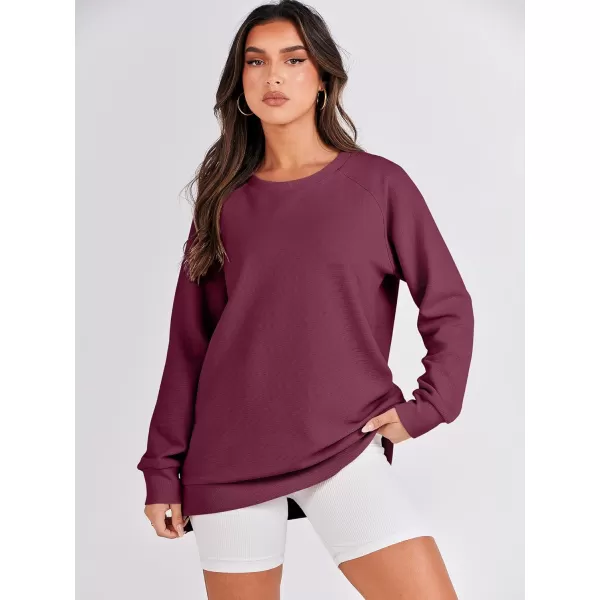 imageANRABESS Womens Sweatshirts Long Sleeve Tunic Tops Crew Neck Soft Pullover With Side Zipper Shirt Clothes 2023Burgundy