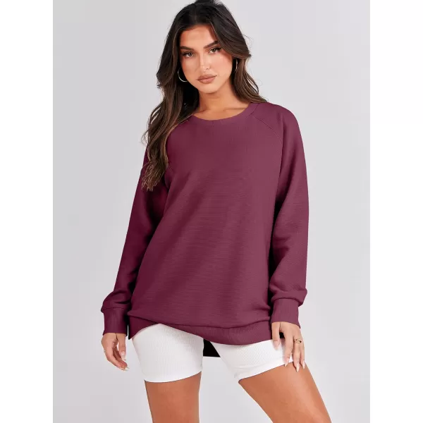 imageANRABESS Womens Sweatshirts Long Sleeve Tunic Tops Crew Neck Soft Pullover With Side Zipper Shirt Clothes 2023Burgundy