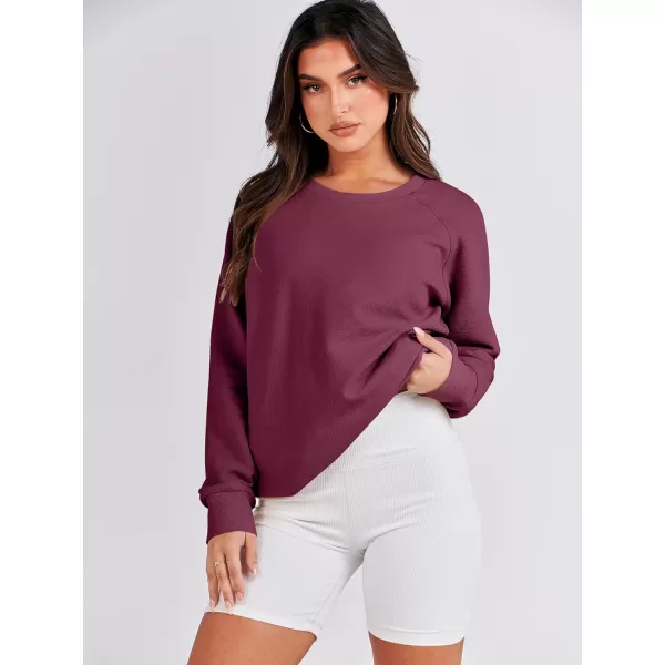 imageANRABESS Womens Sweatshirts Long Sleeve Tunic Tops Crew Neck Soft Pullover With Side Zipper Shirt Clothes 2023Burgundy