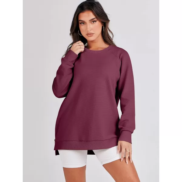 imageANRABESS Womens Sweatshirts Long Sleeve Tunic Tops Crew Neck Soft Pullover With Side Zipper Shirt Clothes 2023Burgundy