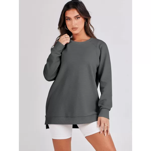 imageANRABESS Womens Sweatshirts Long Sleeve Tunic Tops Crew Neck Soft Pullover With Side Zipper Shirt Clothes 2023Dark Grey
