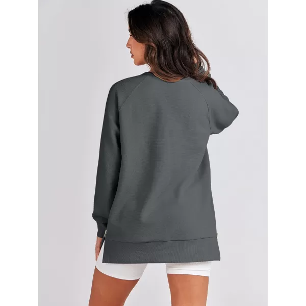 imageANRABESS Womens Sweatshirts Long Sleeve Tunic Tops Crew Neck Soft Pullover With Side Zipper Shirt Clothes 2023Dark Grey