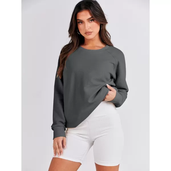 imageANRABESS Womens Sweatshirts Long Sleeve Tunic Tops Crew Neck Soft Pullover With Side Zipper Shirt Clothes 2023Dark Grey