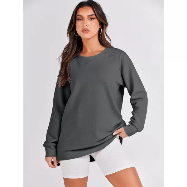imageANRABESS Womens Sweatshirts Long Sleeve Tunic Tops Crew Neck Soft Pullover With Side Zipper Shirt Clothes 2023Dark Grey