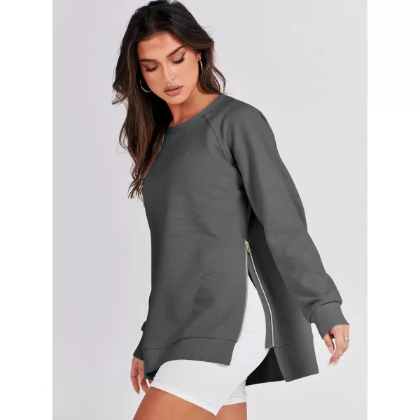 imageANRABESS Womens Sweatshirts Long Sleeve Tunic Tops Crew Neck Soft Pullover With Side Zipper Shirt Clothes 2023Dark Grey