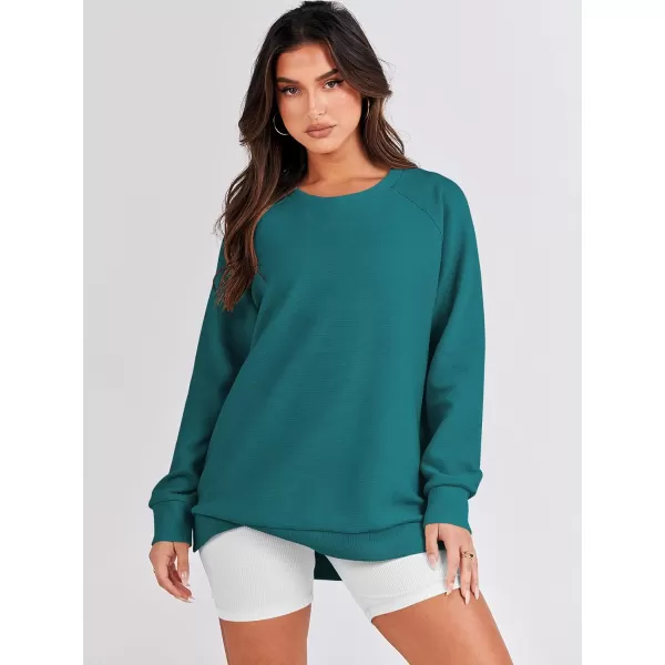 imageANRABESS Womens Sweatshirts Long Sleeve Tunic Tops Crew Neck Soft Pullover With Side Zipper Shirt Clothes 2023Dusty Blue