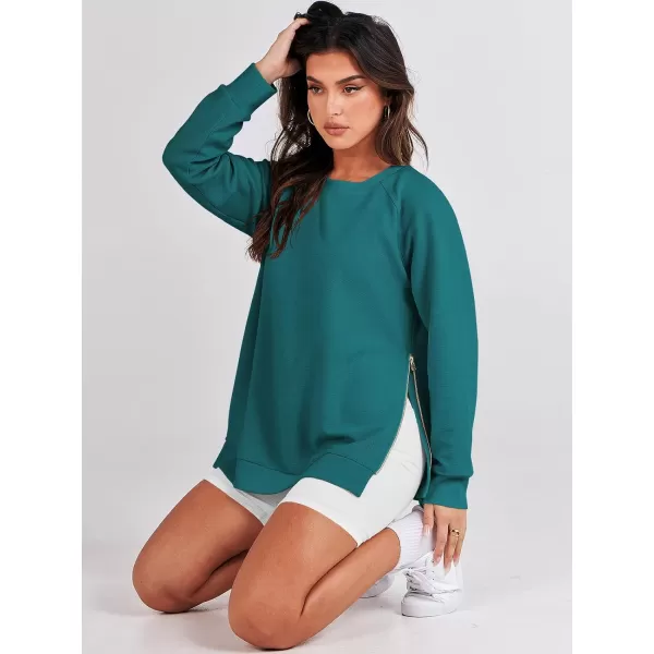 imageANRABESS Womens Sweatshirts Long Sleeve Tunic Tops Crew Neck Soft Pullover With Side Zipper Shirt Clothes 2023Dusty Blue
