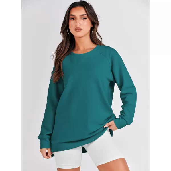 imageANRABESS Womens Sweatshirts Long Sleeve Tunic Tops Crew Neck Soft Pullover With Side Zipper Shirt Clothes 2023Dusty Blue