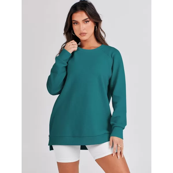 imageANRABESS Womens Sweatshirts Long Sleeve Tunic Tops Crew Neck Soft Pullover With Side Zipper Shirt Clothes 2023Dusty Blue