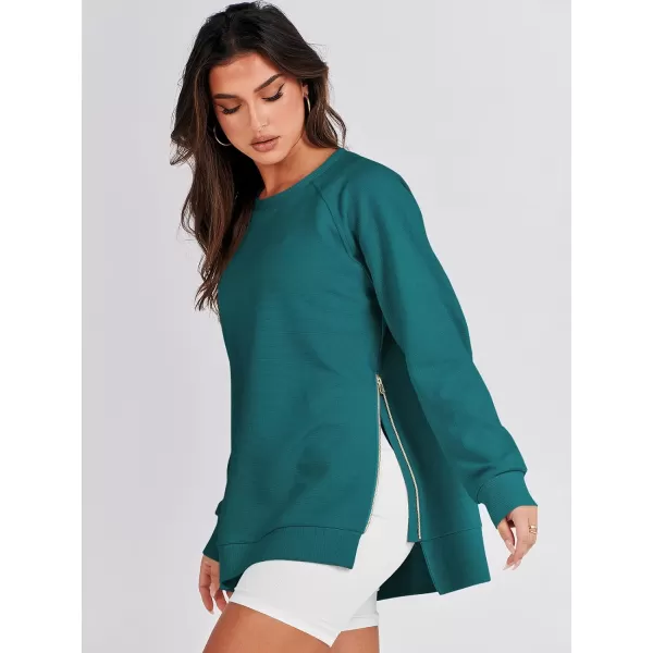 imageANRABESS Womens Sweatshirts Long Sleeve Tunic Tops Crew Neck Soft Pullover With Side Zipper Shirt Clothes 2023Dusty Blue