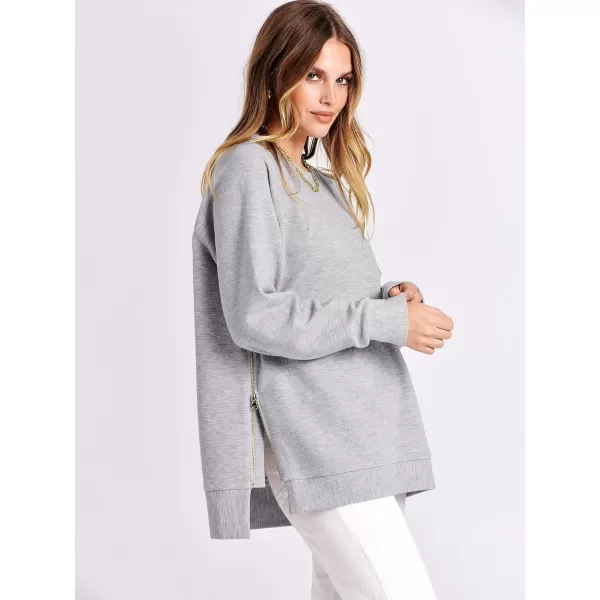 imageANRABESS Womens Sweatshirts Long Sleeve Tunic Tops Crew Neck Soft Pullover With Side Zipper Shirt Clothes 2023Gray