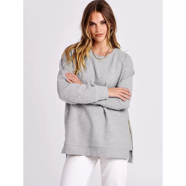 imageANRABESS Womens Sweatshirts Long Sleeve Tunic Tops Crew Neck Soft Pullover With Side Zipper Shirt Clothes 2023Gray