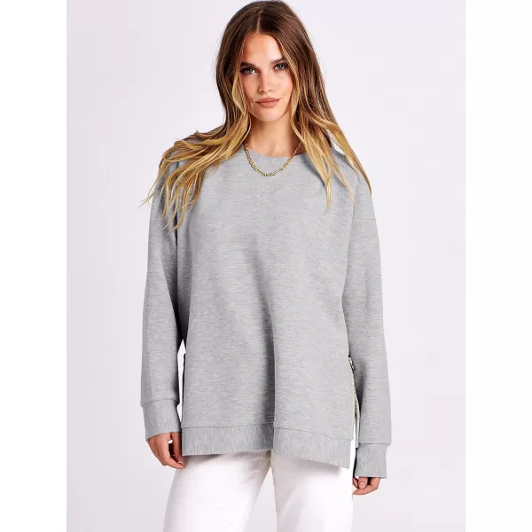 imageANRABESS Womens Sweatshirts Long Sleeve Tunic Tops Crew Neck Soft Pullover With Side Zipper Shirt Clothes 2023Gray