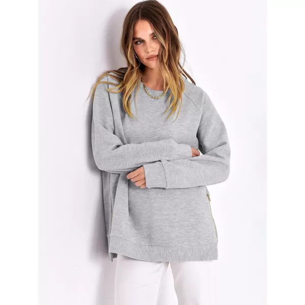 imageANRABESS Womens Sweatshirts Long Sleeve Tunic Tops Crew Neck Soft Pullover With Side Zipper Shirt Clothes 2023Gray