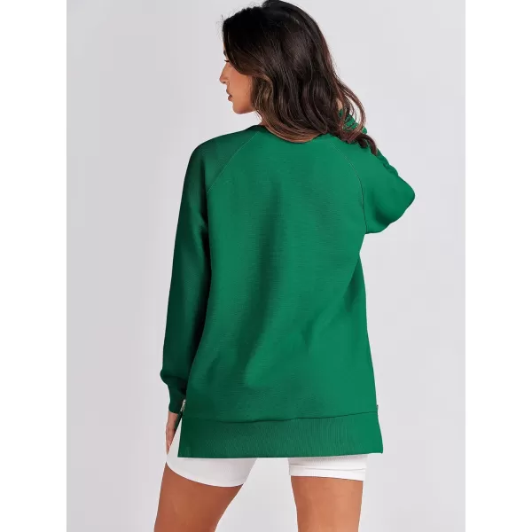 imageANRABESS Womens Sweatshirts Long Sleeve Tunic Tops Crew Neck Soft Pullover With Side Zipper Shirt Clothes 2023Green