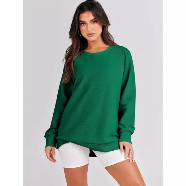 imageANRABESS Womens Sweatshirts Long Sleeve Tunic Tops Crew Neck Soft Pullover With Side Zipper Shirt Clothes 2023Green
