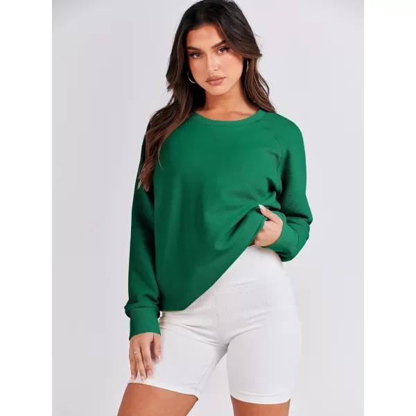 imageANRABESS Womens Sweatshirts Long Sleeve Tunic Tops Crew Neck Soft Pullover With Side Zipper Shirt Clothes 2023Green