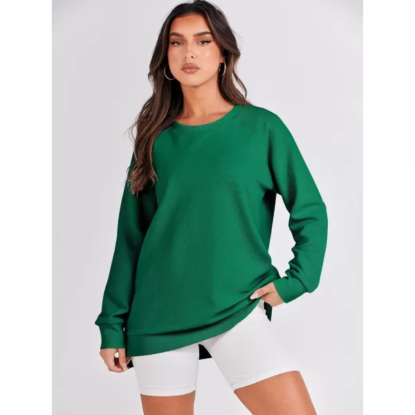 imageANRABESS Womens Sweatshirts Long Sleeve Tunic Tops Crew Neck Soft Pullover With Side Zipper Shirt Clothes 2023Green