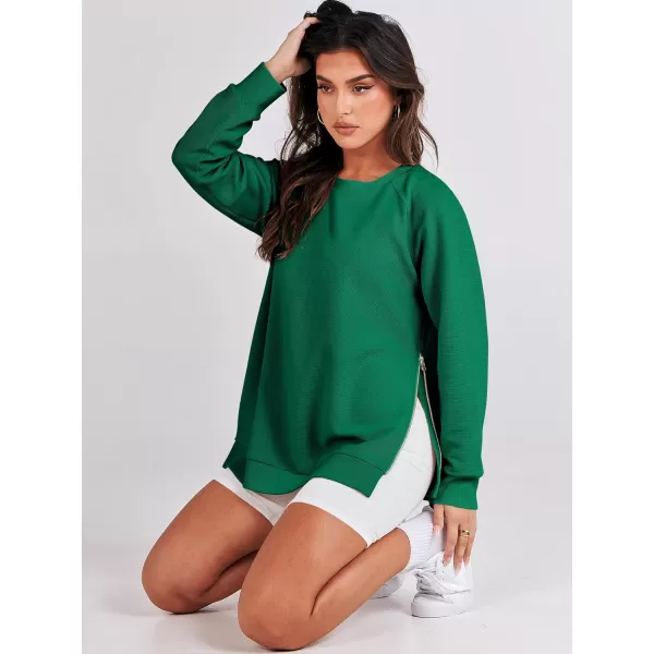 imageANRABESS Womens Sweatshirts Long Sleeve Tunic Tops Crew Neck Soft Pullover With Side Zipper Shirt Clothes 2023Green