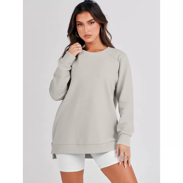 imageANRABESS Womens Sweatshirts Long Sleeve Tunic Tops Crew Neck Soft Pullover With Side Zipper Shirt Clothes 2023Grey