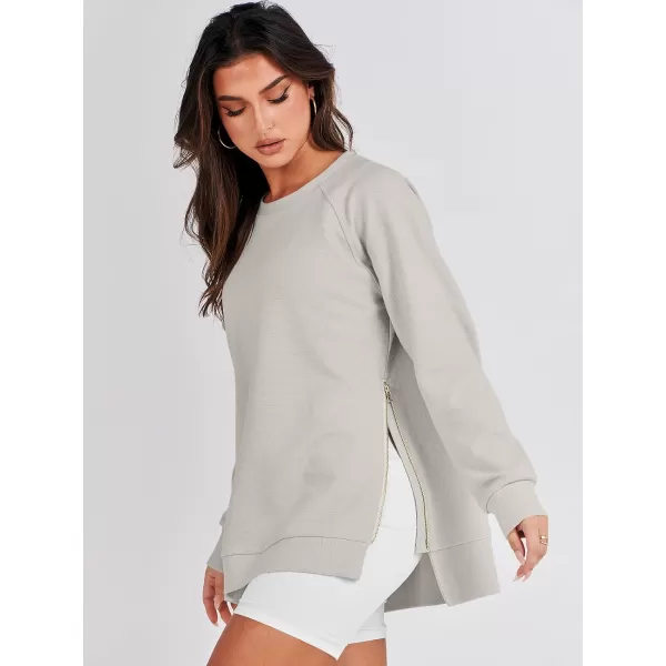 imageANRABESS Womens Sweatshirts Long Sleeve Tunic Tops Crew Neck Soft Pullover With Side Zipper Shirt Clothes 2023Grey