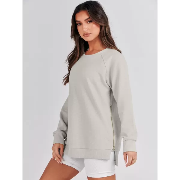imageANRABESS Womens Sweatshirts Long Sleeve Tunic Tops Crew Neck Soft Pullover With Side Zipper Shirt Clothes 2023Grey