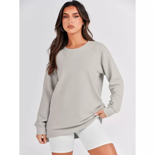 imageANRABESS Womens Sweatshirts Long Sleeve Tunic Tops Crew Neck Soft Pullover With Side Zipper Shirt Clothes 2023Grey