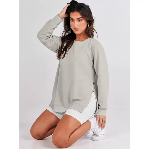 imageANRABESS Womens Sweatshirts Long Sleeve Tunic Tops Crew Neck Soft Pullover With Side Zipper Shirt Clothes 2023Grey