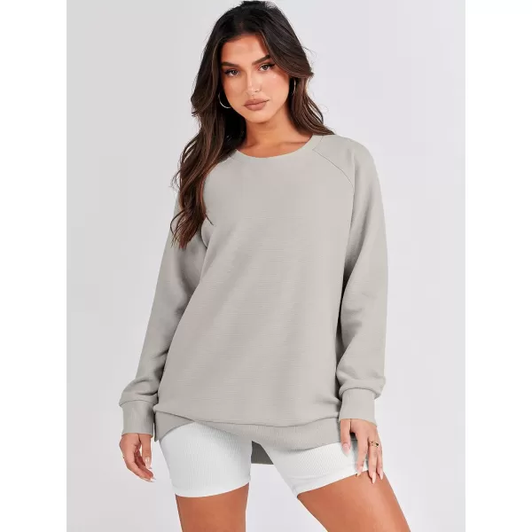 imageANRABESS Womens Sweatshirts Long Sleeve Tunic Tops Crew Neck Soft Pullover With Side Zipper Shirt Clothes 2023Grey
