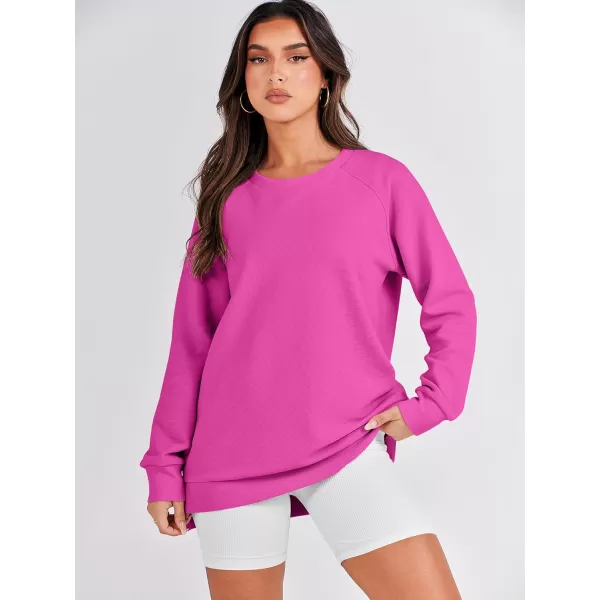 imageANRABESS Womens Sweatshirts Long Sleeve Tunic Tops Crew Neck Soft Pullover With Side Zipper Shirt Clothes 2023Hot Pink