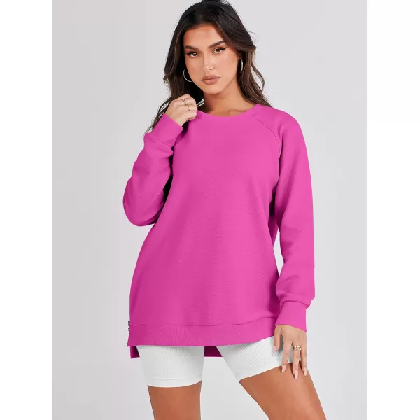 imageANRABESS Womens Sweatshirts Long Sleeve Tunic Tops Crew Neck Soft Pullover With Side Zipper Shirt Clothes 2023Hot Pink