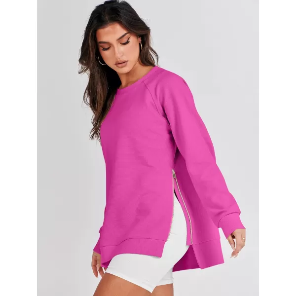 imageANRABESS Womens Sweatshirts Long Sleeve Tunic Tops Crew Neck Soft Pullover With Side Zipper Shirt Clothes 2023Hot Pink