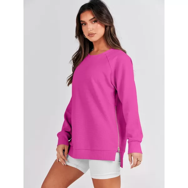 imageANRABESS Womens Sweatshirts Long Sleeve Tunic Tops Crew Neck Soft Pullover With Side Zipper Shirt Clothes 2023Hot Pink